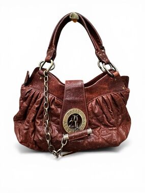 Bally Mopeeh Quilted Leather Shoulder Bag Brown Chain Medallion Y2K Italy
